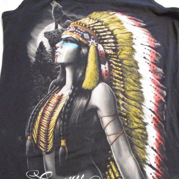 DC Angels Woman Large Black Blue White Graphic American Indian Chief Tank Top - Picture 3 of 7
